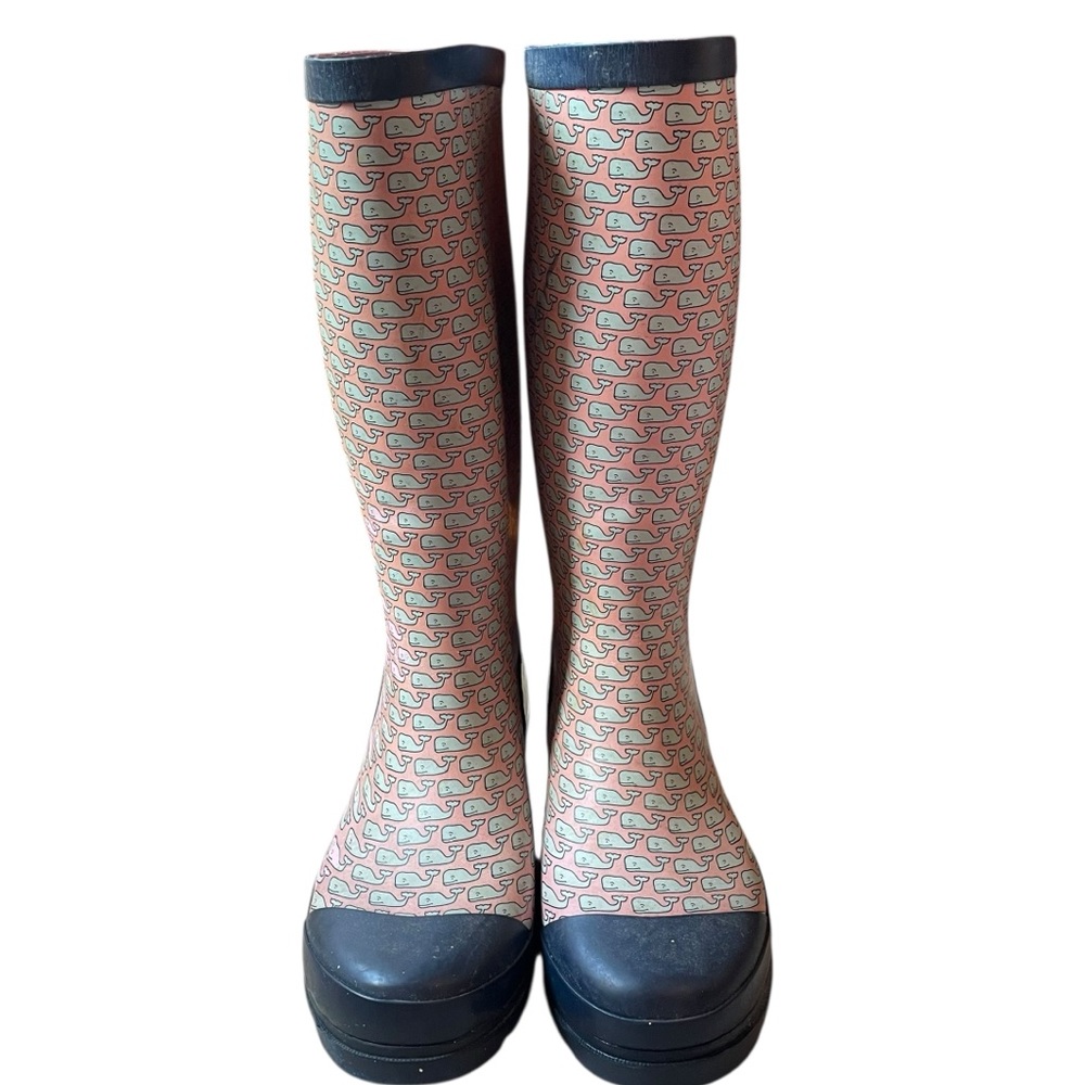 Vineyard Vines Whale Pink Blue Rain Boots Size 7